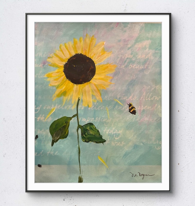 Sunflower with Bumblebee Inspirational Quote Original Acrylic 11×14