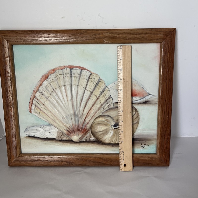 Seashell Still-Life Painting Coastal Beach Nautical Art Wood Framed 16x13” gallery