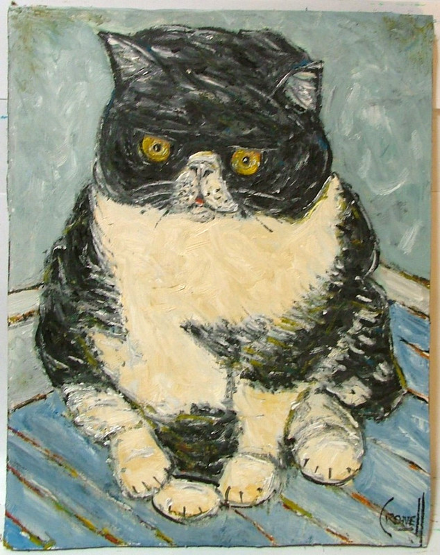 Clyde funny house cat pet NEW 8×10 art oil painting card panel signed CROWELL