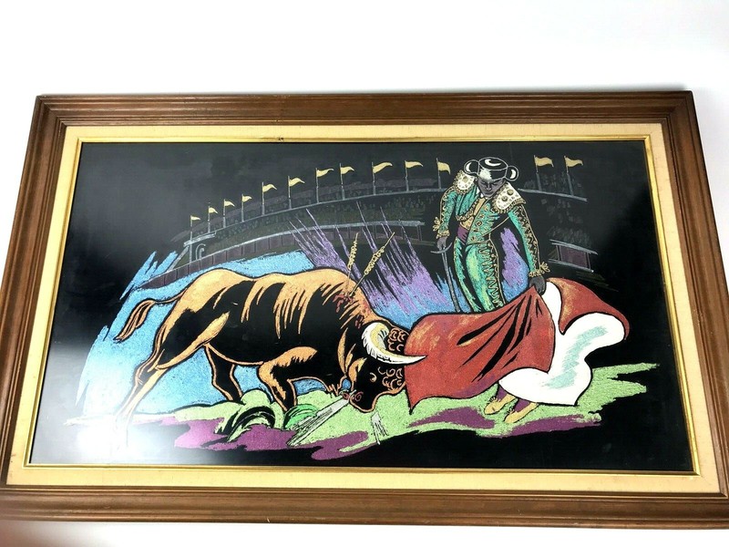 Large Vintage Matador Bull Fighter Framed Picture MCM Wall Art 41×25 Aaron Bros