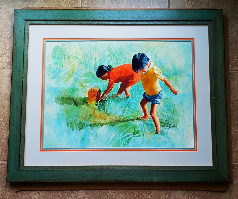ALBERT LANDEROS (1922-1999) Original WATERCOLOR Painting SIGNED Children at Play