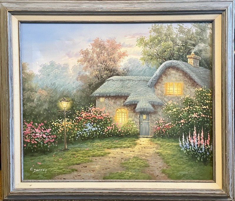 Vintage Original ‘Spring Cottage’ Oil Painting • Signed C. JAFFEY, 25”x 29”