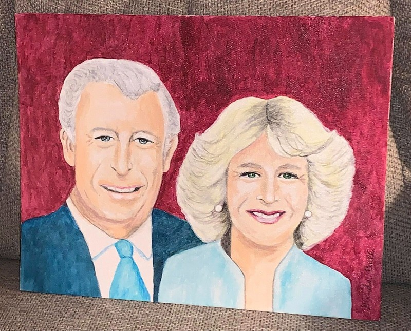 King Charles III & Queen Camilla 11″ x 14″ Acrylic Painting by Glenda Bell, 2022