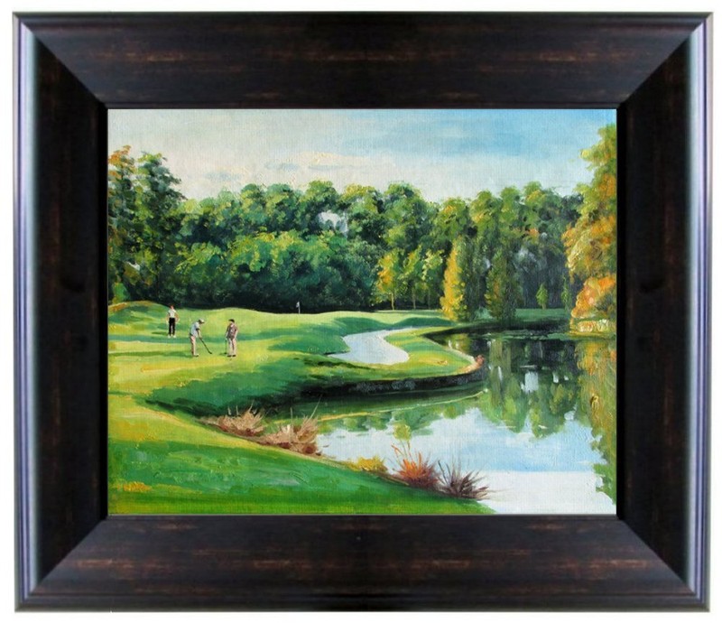Framed Forest Preserve Golf Course Chicago, Hand Painted Oil Painting, 16x20in