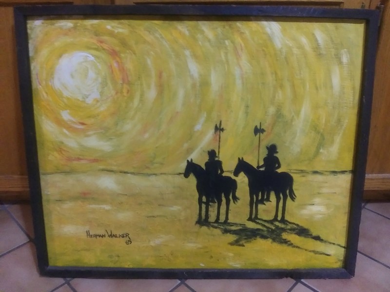Famed Cowboy Artist " Herman Walker " Early Days Conquistador Painting 1969 gallery