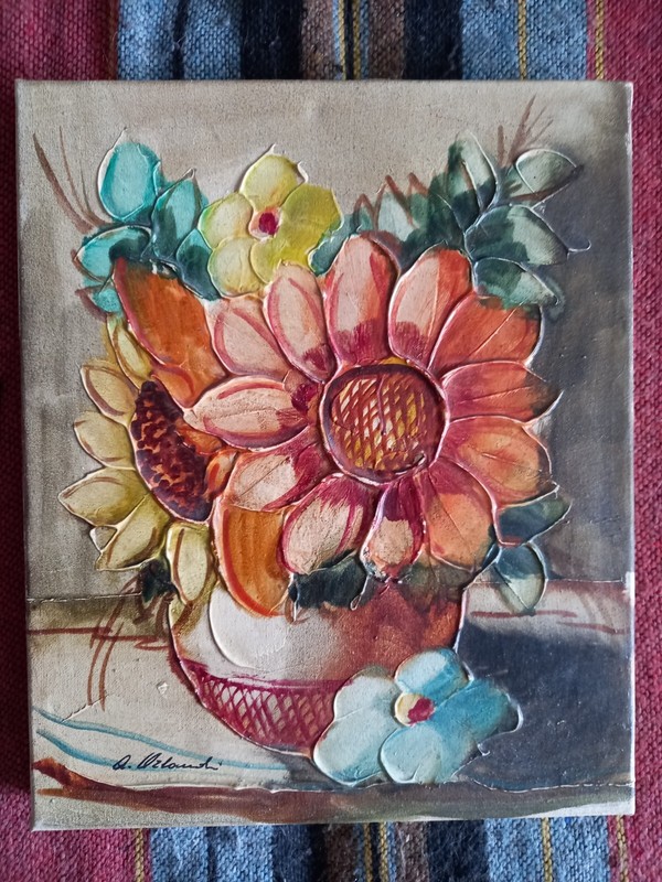 Still Life With Flowers In A Vase OIL Art Picture. 21.5cm x 26.5cm.