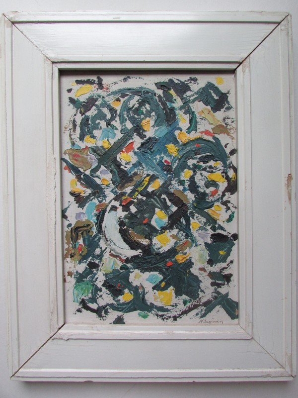 Nurettin Erguven abstract painting modern art Turkish Turkey oil on board 
