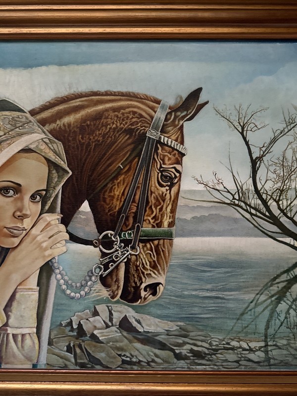 Vintage Surrealist Painting Pretty Woman Female Model Horse Salazar Ramirez Oil gallery