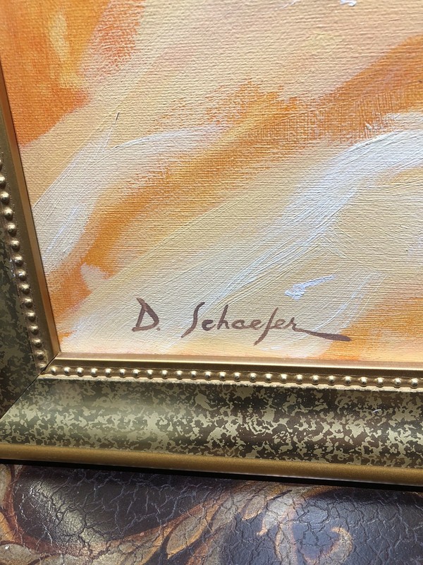 Oil Painting Old Traveling Car-Framed Art By D. Schaefer, 23” Length 19”H gallery