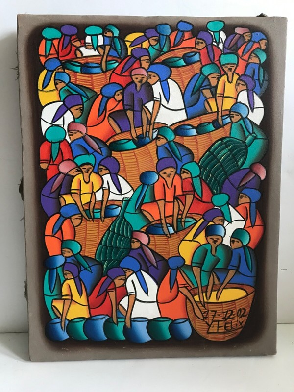Yves Felix Haitian Market Scene Original Painting Signed