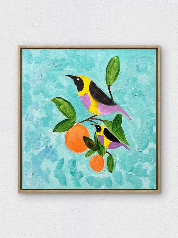 RiverRunArt Original Bird 12×12 Abstract Painting Acrylic Canvas Bedroom Art