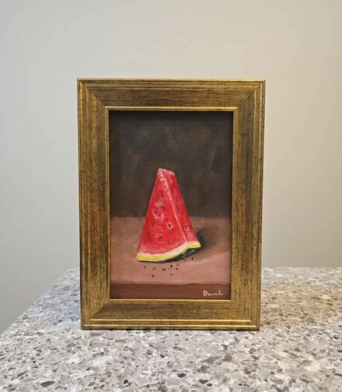Framed Watermelon Slice Original Acrylic Painting 5″×7