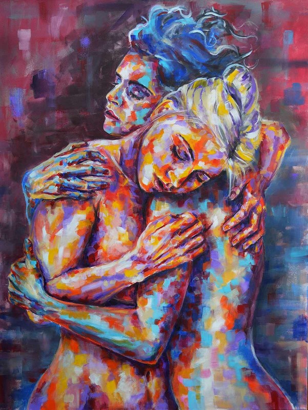 Beautiful Original art painting «Clara et Mariette» Two Women Love