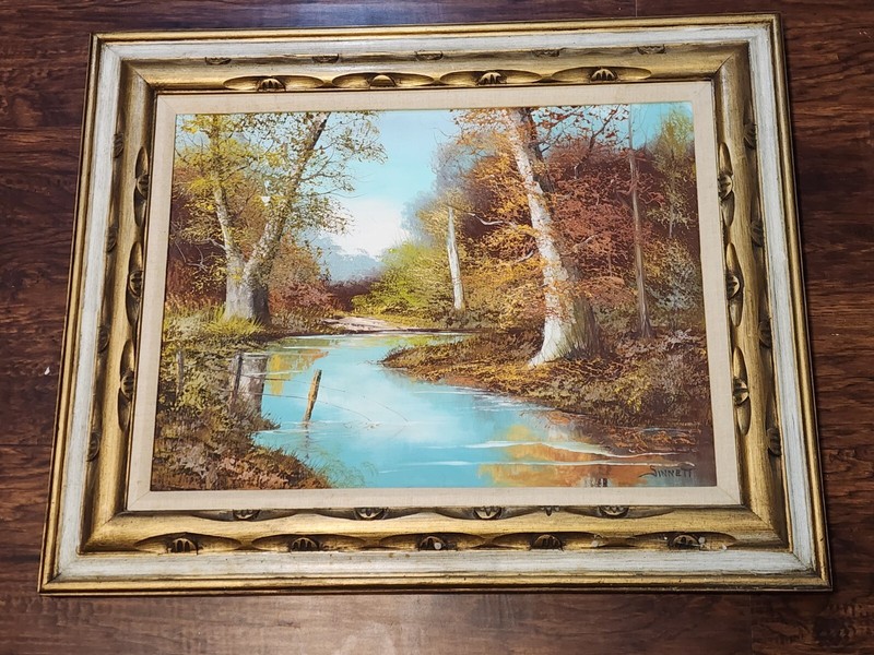 Vintage Original Framed Oil Painting AUTUMN RIVER Scene Signed SINNETT