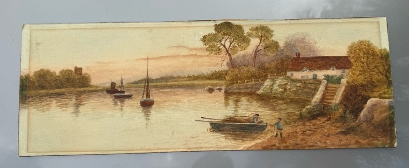 Victorian Monogramed River scene Watercolor