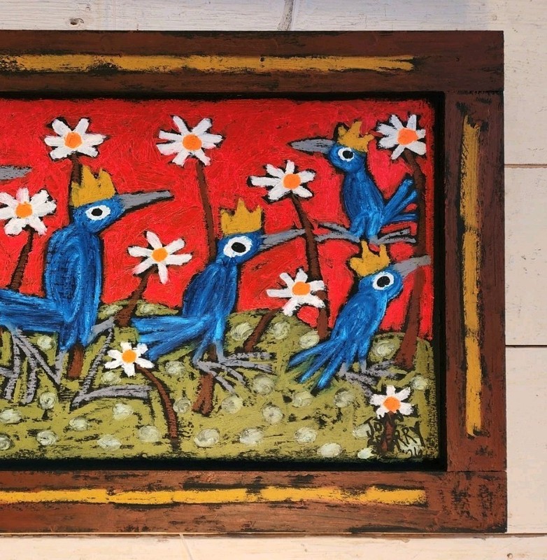 John Sperry Outsider Southern Primitive Folk Art BLUEBIRDS Birds Painting gallery