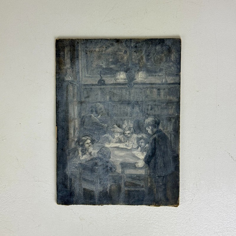 Original Vintage C. A. Gage Oil/Board Painting «In the Children’s Room», Chicago