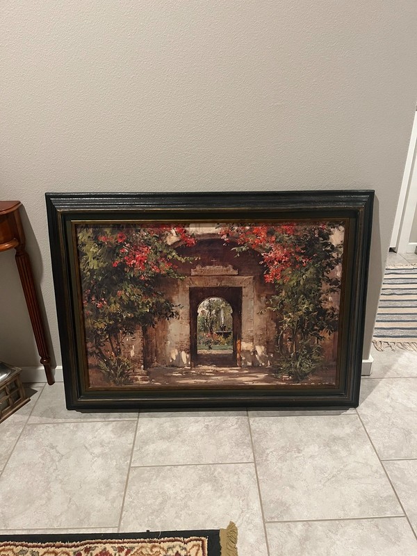 Framed Oil Painting on Canvas «Flowered Doorway» by artist Cyrus Afsary, 43″x31″