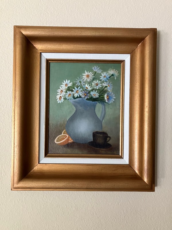 VTG MCM Wide Wood Picture Frame w/ Refurbished Liner & 1980'S 8 x 10 Painting gallery