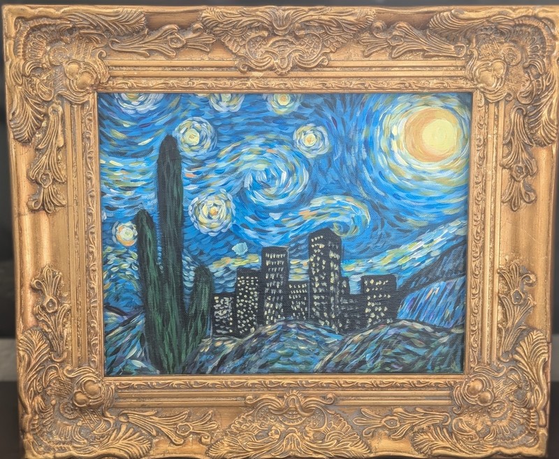 Original Acrylic Painting Starry Night Inspired Phoenix Cityscape Unframed 11×14