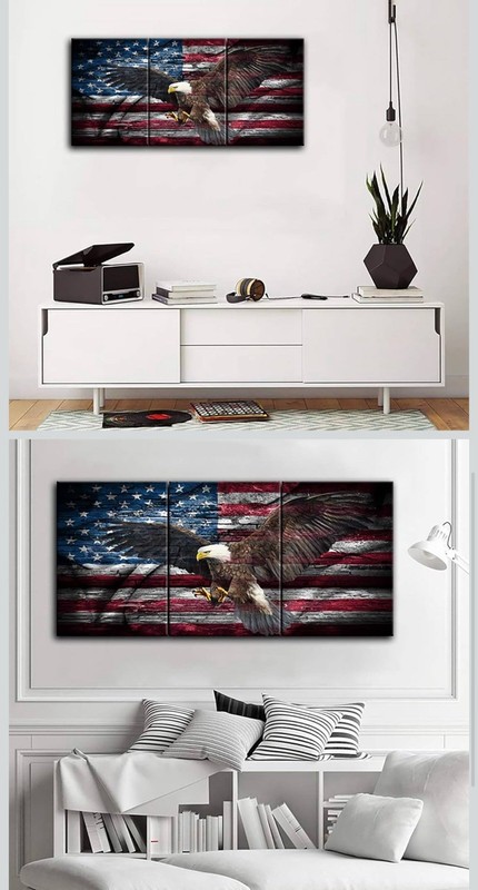 Bald Eagle American Flag Red Blue Line Painting on Canvas gallery