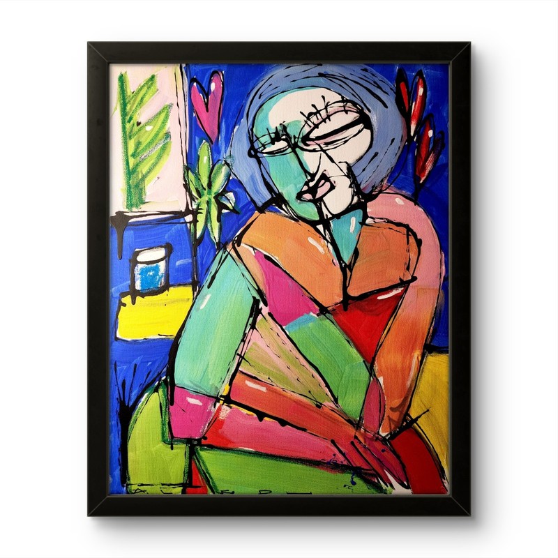Aleph Original Art Cubist 16×20 Abstract Neo Expressionist Painting Canvas