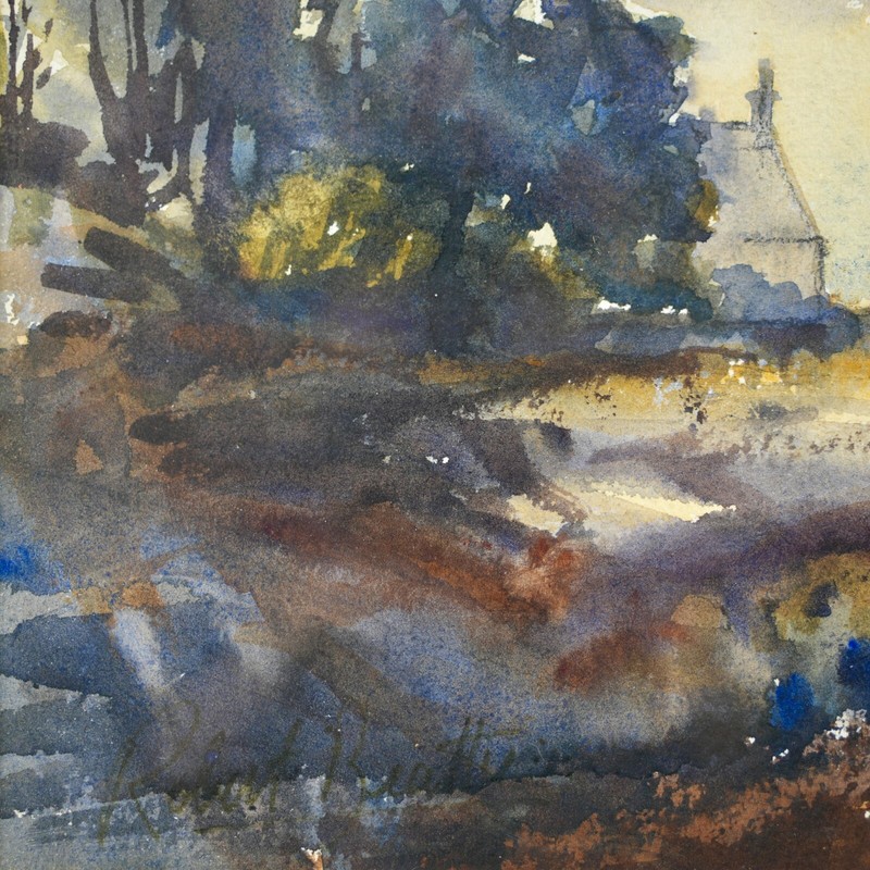 Vintage Edward Hopper Attrib. Landscape Watercolor Painting "Distinguished Home" gallery