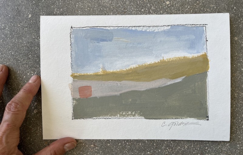 Original Acrylic Painting Minimalist Golden Hills Landscape Collect Signed Art gallery