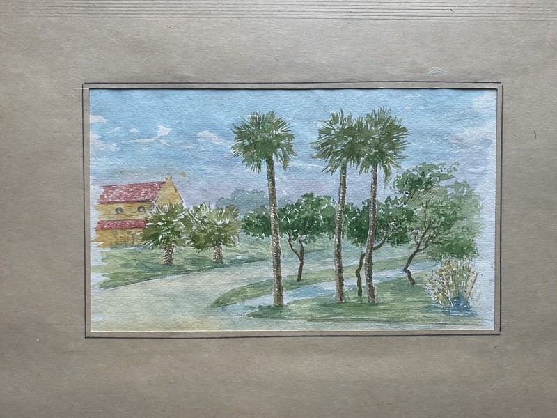 Daytona Florida 19th Century Landscape Painting Palm Trees Samuel Arlent Edwards