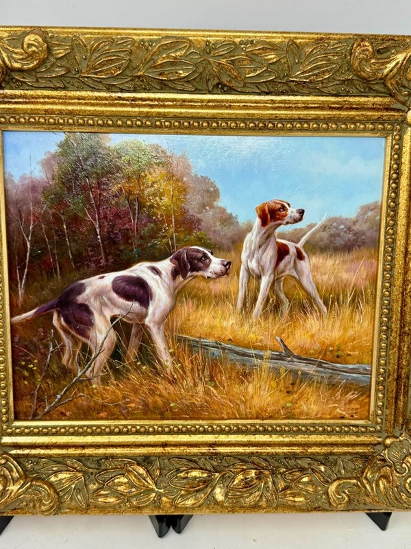 Setter Dog Pair – Framed Oil Painting 12x14 gallery