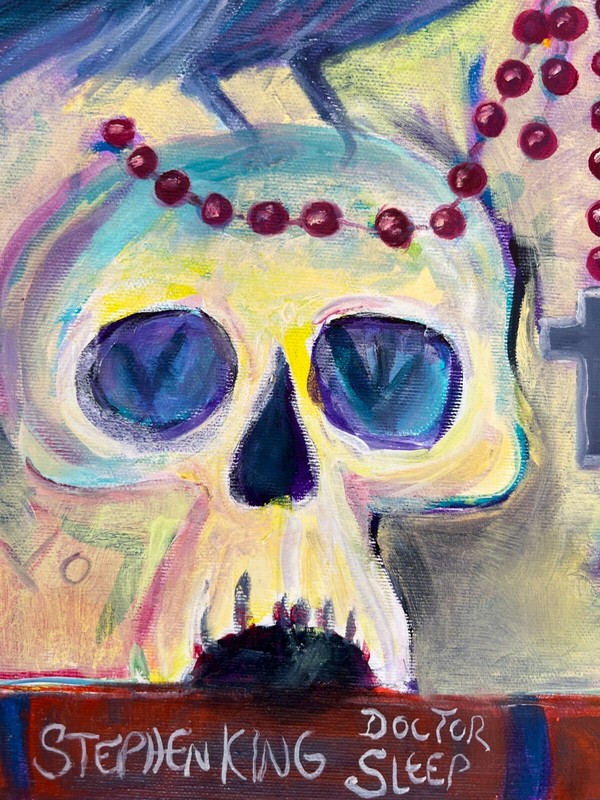 Gothic Raven Perched Atop a Skull and Books Original Art by AK Artist Judy Vars gallery