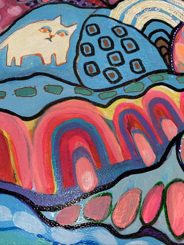 Jazz Cat Abstract, Colorful, Original Hand Made Acrylic Painting, 16x20 Canvas. gallery