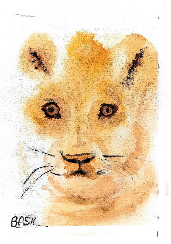 Lion Original 5×7 Abstract Watercolor Painting on Paper Signed Home Decor