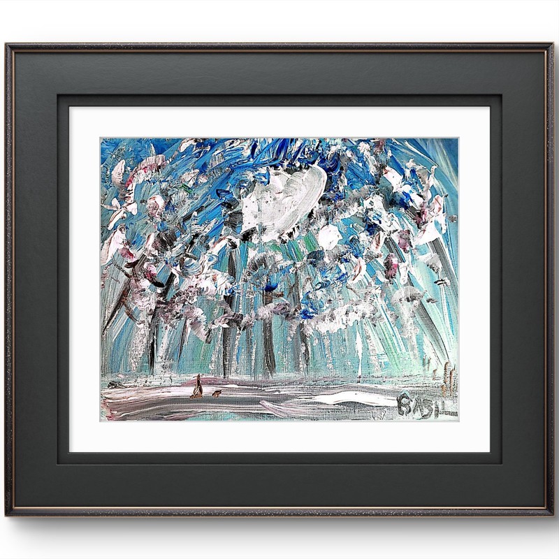 Dog Walk in Snowy Woods Abstract Expressionist Original Painting Canvas gallery