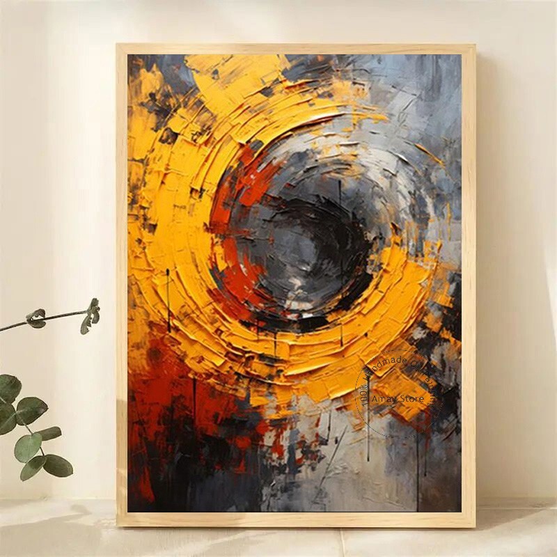Yellow Bright Color Texture Thick Handmade Acrylic Painitng Living Room Decor