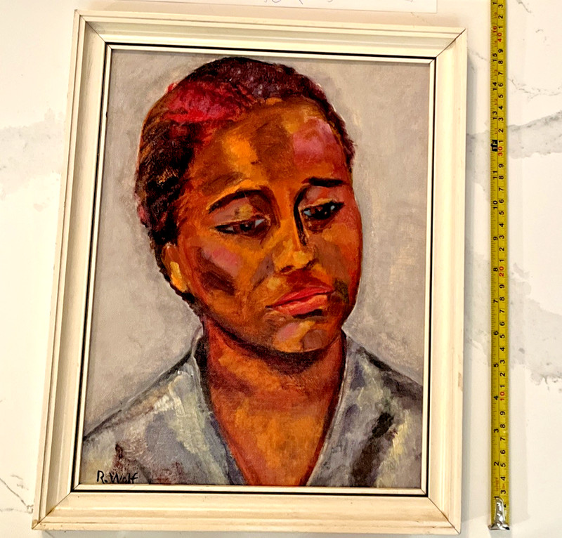 VTG Mid Century Modern African American Woman Portrait Oil Painting R Wolf gallery