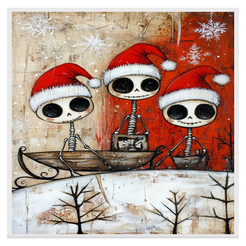 Skeleton Trio Sleigh Ride Christmas Decor Flat Rolled, Framed Or Wrapped Canvas gallery