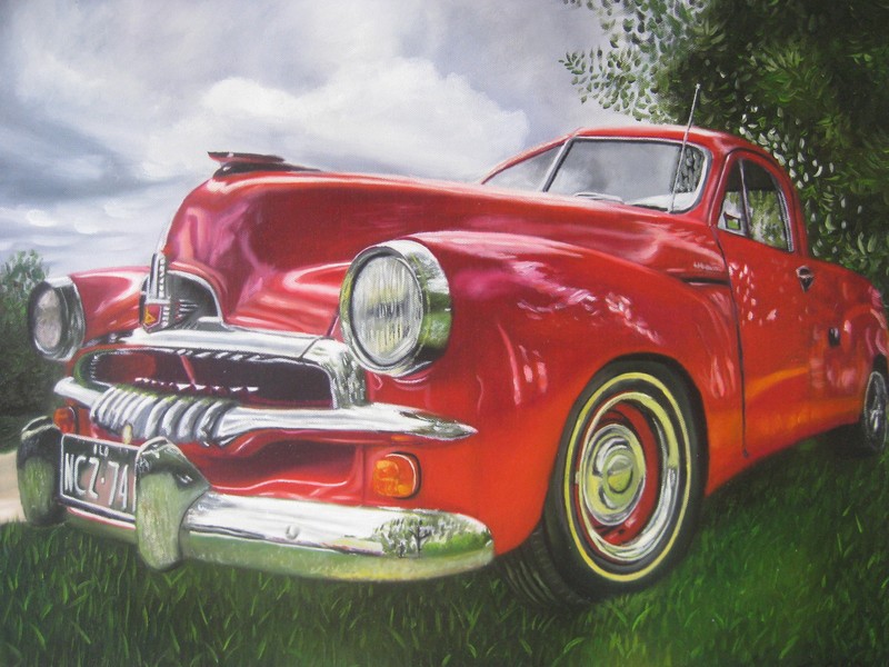 PRINT VINTAGE red holden FJ australia ART poster car old painting
