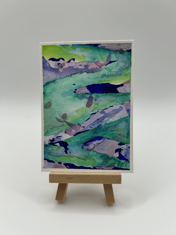 ACEO original painting 2.5 X 3.5 Signed Watercolor «Water & Color #1»