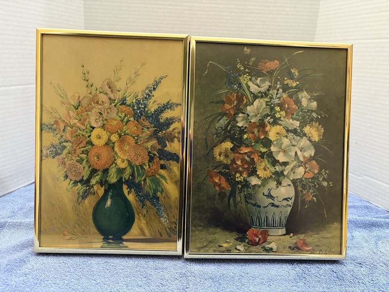 2 Prints: Floral Botanical Bouquet Still Life & Poppies