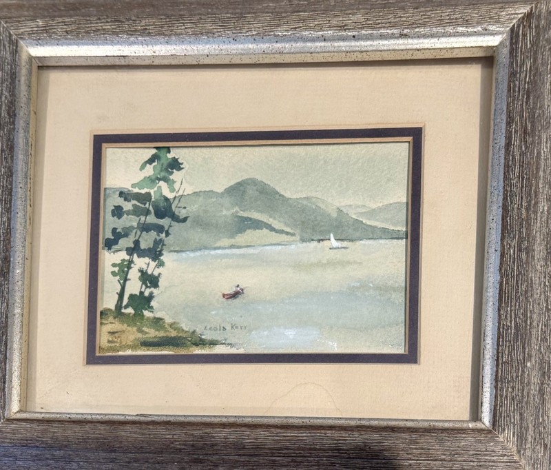 Landscape Original Watercolor Of Water Boats Mountains & Trees Signed By Artist gallery