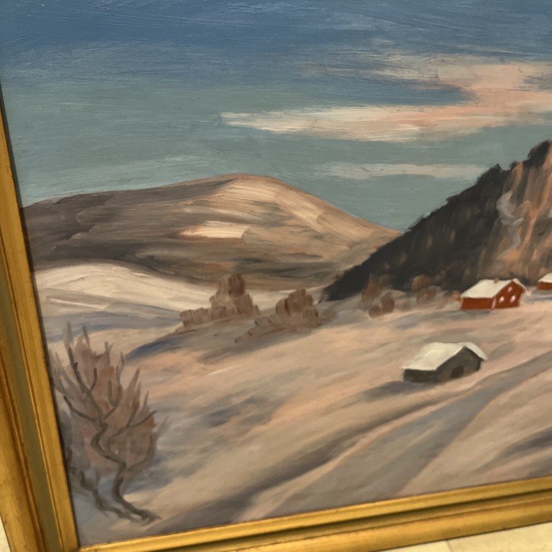Wondrous Sweden Winter Scene View Rare Swedish Artist GUNNAR BERGSTROM Oil/Board gallery