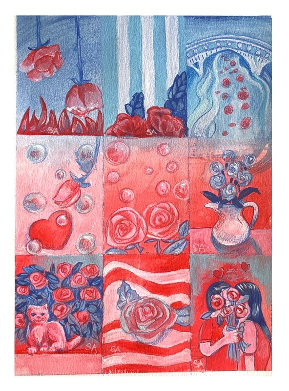 Roses + Stripes 2 | ACEO / Roses Collection of 9 - 8 of 9. Artist Shelley Aliaga gallery