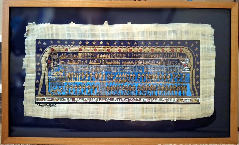 GODDESS NUT OVER COSMOS * 1999 VINTATE *EGYPT * HAND PAINTED ON PAPYRUS * MINT!
