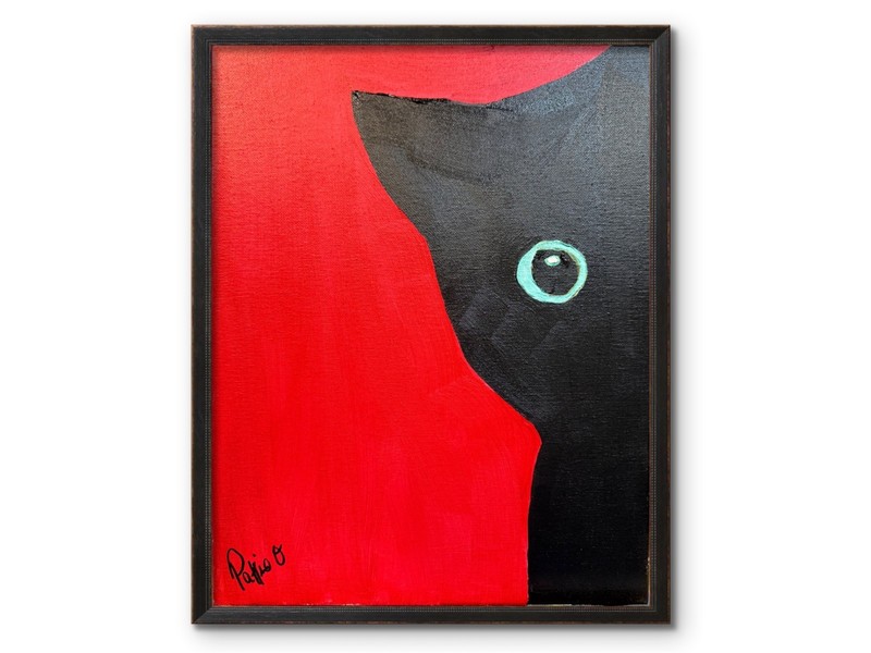 Red Room Cat Painting Original 14×11 Minimalist Expressionism Art Canvas Signed