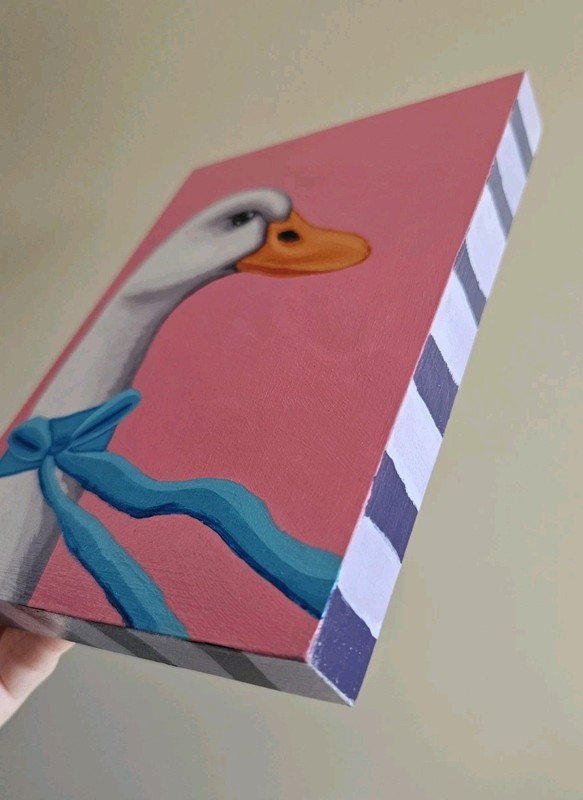 Duck Original Acrylic Painting On 5x7 Wood, Whimsical Bird Artwork Coquette Art gallery