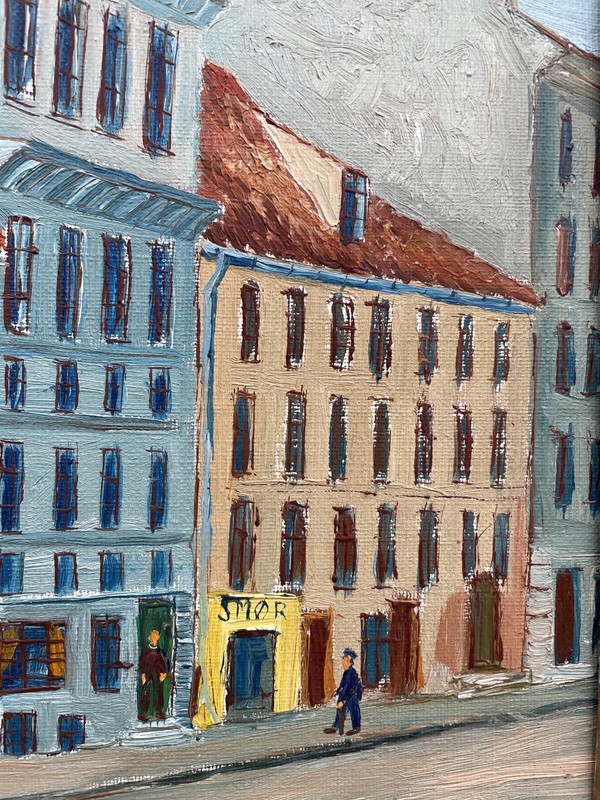 Unknown Painter Cityscape Houses Street People Shops Holger H Signed gallery