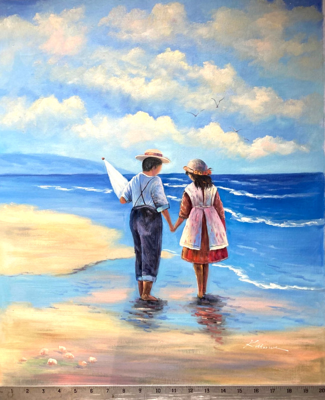 Original Oil Painting – Hunting for Seashells
