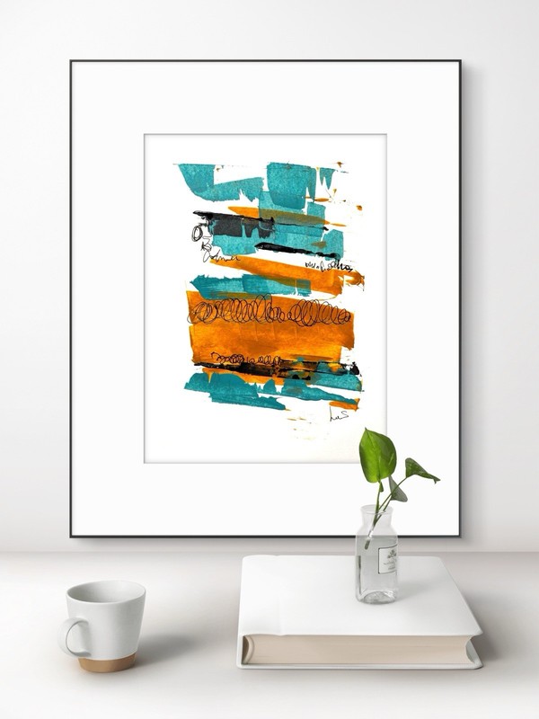 SAMATOWIC Original Abstract 9x12 Paper Gold Teal Signed Living Room Wall Art 24 gallery