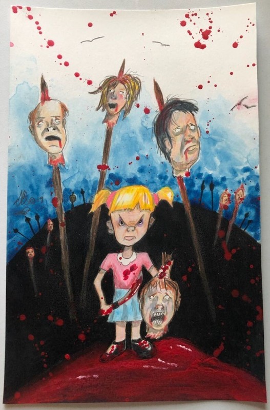 SHE TAKES NO CRAP! ORIGINAL GEORGE SILLIMAN HORROR DRAWING OUTSIDER ART LOWBROW